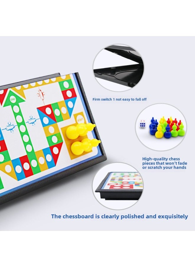 Direct Supply Pan Duoduo Small Box Game Flying Chess High-end Folding Magnetic Backgammon Puzzle Game Chess Toys-Color:714 International Checkers