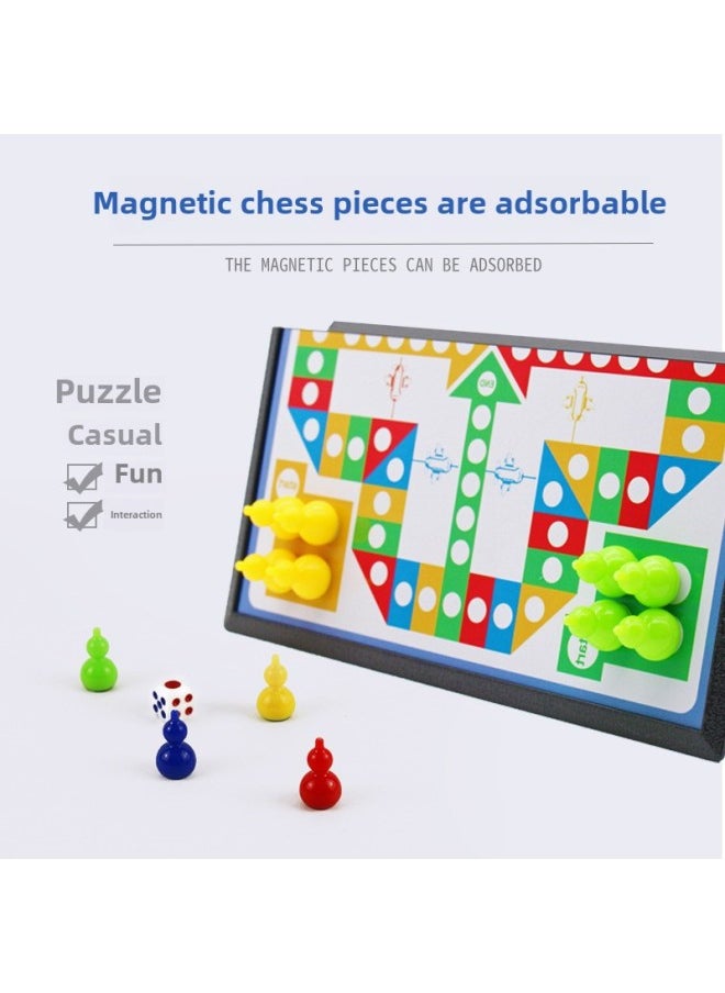 Direct Supply Pan Duoduo Small Box Game Flying Chess High-end Folding Magnetic Backgammon Puzzle Game Chess Toys-Color:714 International Checkers