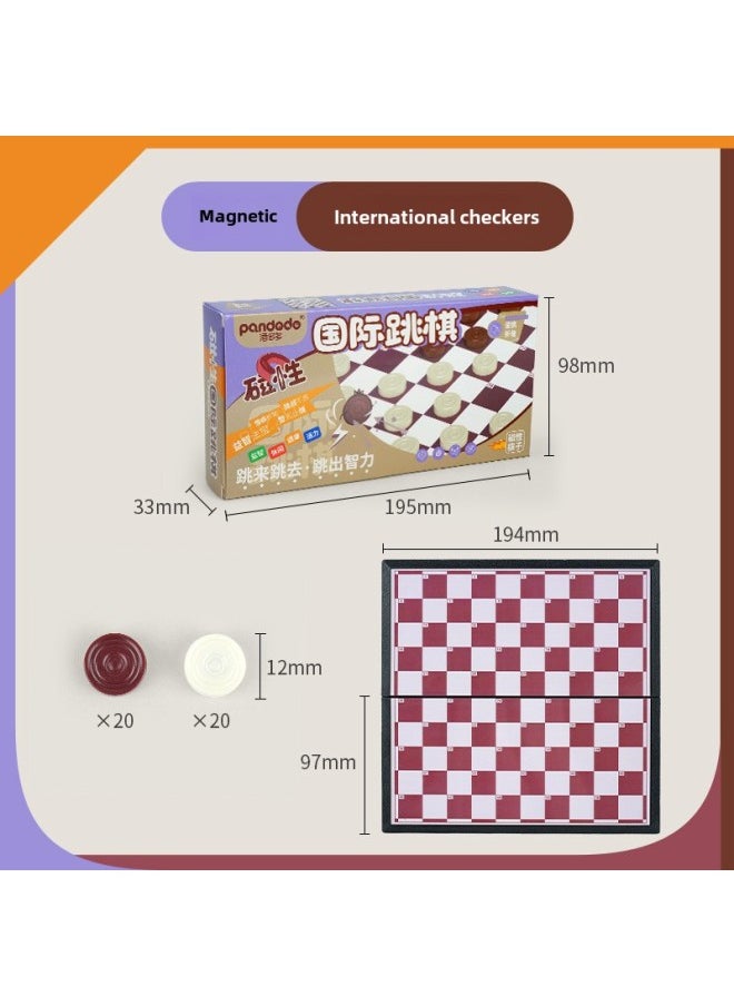 Direct Supply Pan Duoduo Small Box Game Flying Chess High-end Folding Magnetic Backgammon Puzzle Game Chess Toys-Color:714 International Checkers