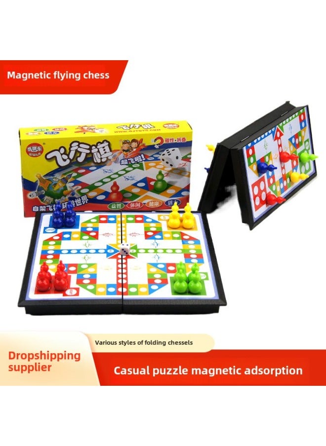 Direct Supply Pan Duoduo Small Box Game Flying Chess High-end Folding Magnetic Backgammon Puzzle Game Chess Toys-Color:714 International Checkers