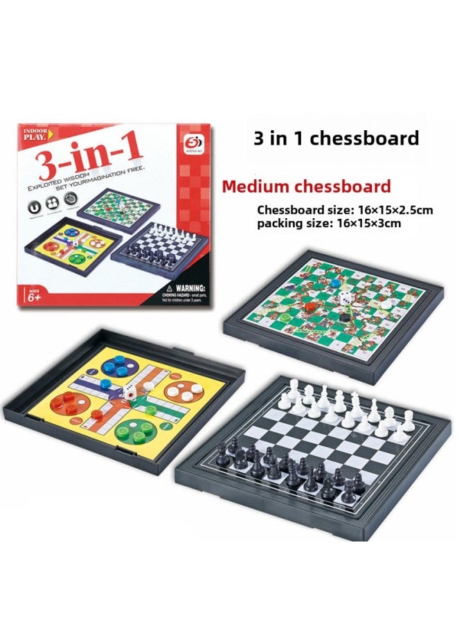 Flying Chess Carpet Gobang Checkers Chess All-in-One Magnetic Absorption Foldable Chessboard Children's Educational Toys-Color: Medium  Chess Checkers European Flying Chess -3302