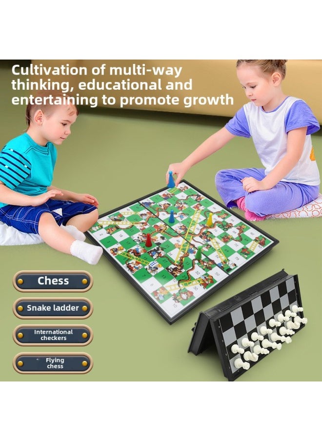 Flying Chess Carpet Gobang Checkers Chess All-in-One Magnetic Absorption Foldable Chessboard Children's Educational Toys-Color: Medium  Chess Checkers European Flying Chess -3302