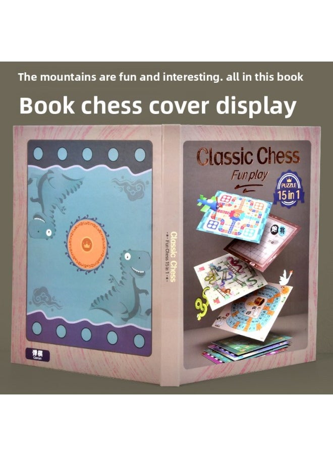 Flying Chess 15-in-One Book Game Chess Checkers Baby Children's Thinking Training Educational Early Education Toys-Color:15 In One Book Chess