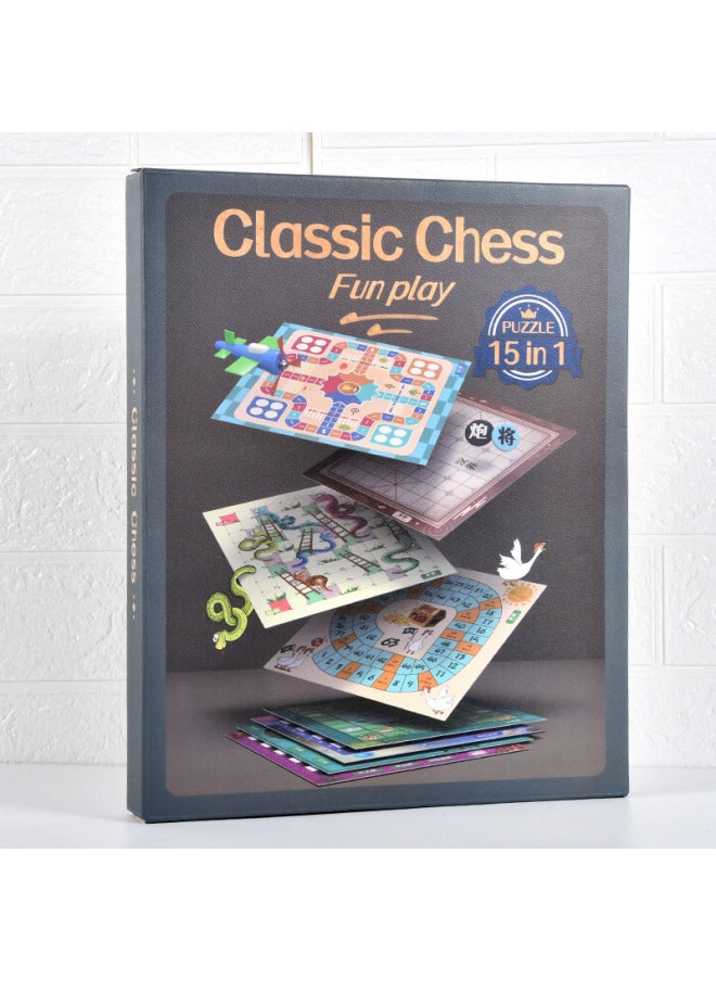 Flying Chess 15-in-One Book Game Chess Checkers Baby Children's Thinking Training Educational Early Education Toys-Color:15 In One Book Chess