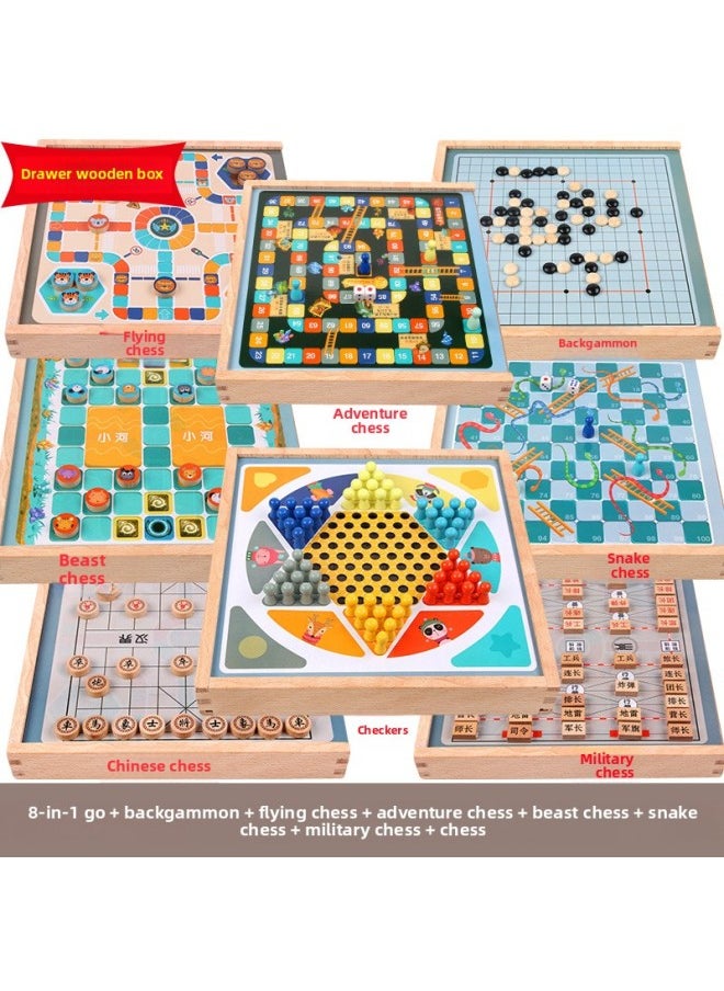 Large Nine-in-One Checkers Flying Chess Multifunctional Gobang Go Chess Children's Early Education Educational Board Game For Students-Color:BTE-8 In One Jump +5 + Fly + Take + Fight + Snake + Army + Elephant