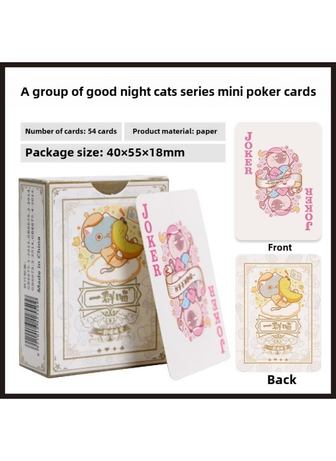 Mini Playing Cards Children's Pocket Q Version Cute Happy Duck Werewolf Table Game Cartoon Dormitory Small Solitaire-Color: A Group Of Meow