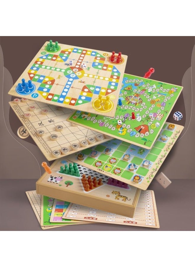 Checkers Flight Chess Gobang Multifunction Chess Adventure Chess Colosseum Chess Daquan Children's Toys-Colour:Three-in-one  Checkers + Backgammon + Chess