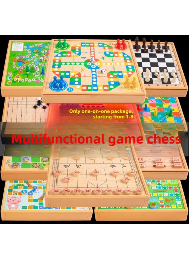 Checkers Flight Chess Gobang Multifunction Chess Adventure Chess Colosseum Chess Daquan Children's Toys-Colour:Three-in-one  Checkers + Backgammon + Chess