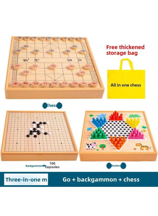 Checkers Flight Chess Gobang Multifunction Chess Adventure Chess Colosseum Chess Daquan Children's Toys-Colour:Three-in-one  Checkers + Backgammon + Chess
