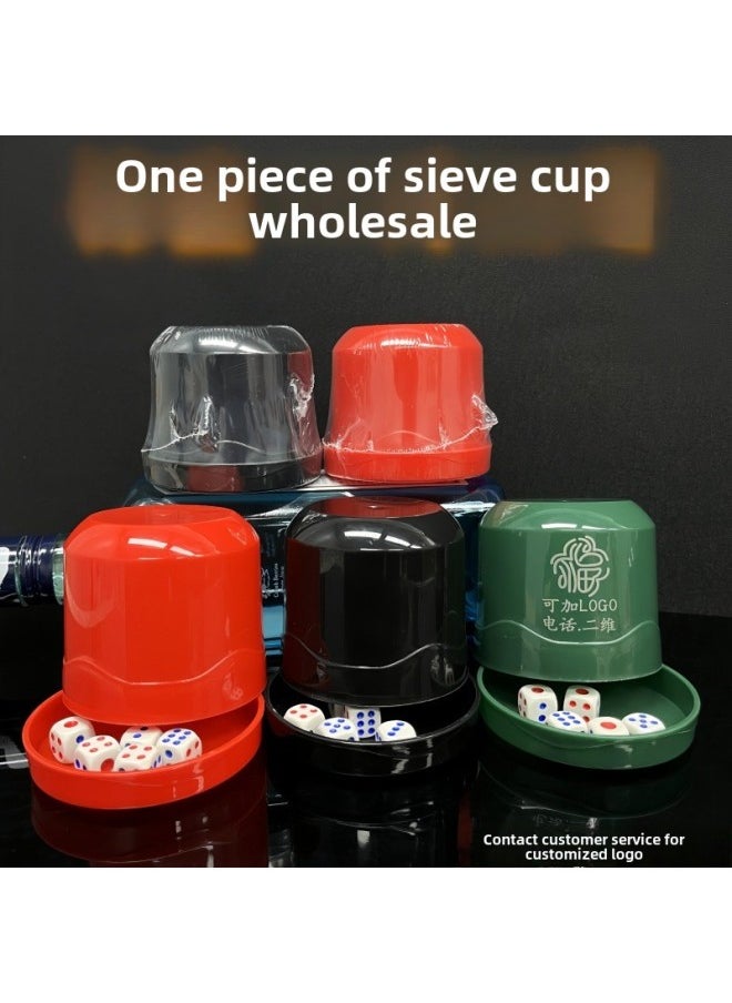 Custom Logo With Bottom Support Sieve Cup Bar Nightclub Combination Dice Color Cup Suit Batch Hair Sieve Cup Dice Cup-Color:Material Black -Specifications:[individually Packaged] Each Contains 5 Dice