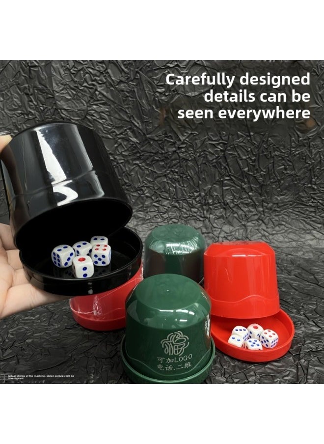 Custom Logo With Bottom Support Sieve Cup Bar Nightclub Combination Dice Color Cup Suit Batch Hair Sieve Cup Dice Cup-Color:Material Black -Specifications:[individually Packaged] Each Contains 5 Dice