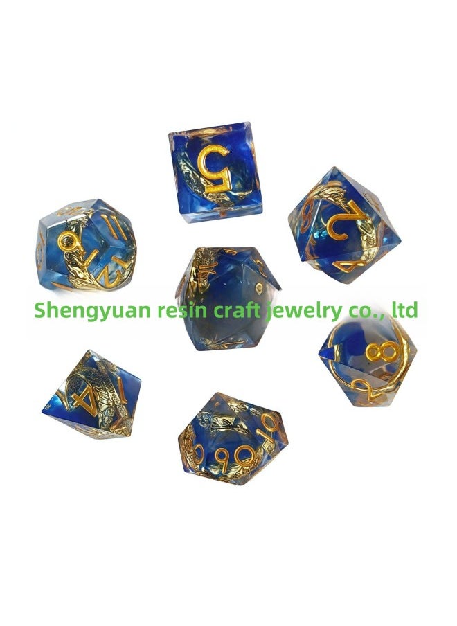 Direct DND Table Tour Dungeons And Dragons COC Running Group TRPG Kulu Embedded Dice Dice Method Suit-Color:Inlaid Ring With Blue Gold Lettering