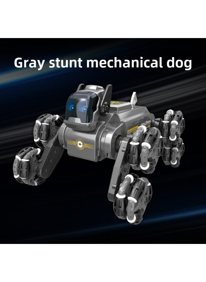 8-wheel Stunt Mechanical Dog Remote Control Toy Gesture Induction Climbing Deformation Electric Children's Intelligent Robot Dog-Color:(gray) Stunt Robot Dog