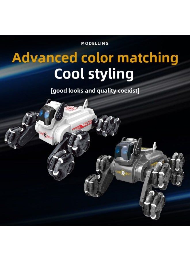 8-wheel Stunt Mechanical Dog Remote Control Toy Gesture Induction Climbing Deformation Electric Children's Intelligent Robot Dog-Color:(gray) Stunt Robot Dog