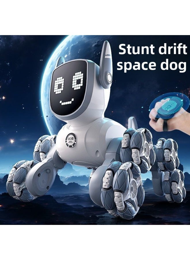 Children's Intelligent Voice Control Robot Dog Electric Mechanical Dancing Toy Dog Gesture Induction Remote Control Electronic Mechanical Dog-Color:White Eight-wheel Stunt Mechanical Dog (voice Control Handle Remote Control + Watch Remote Control)