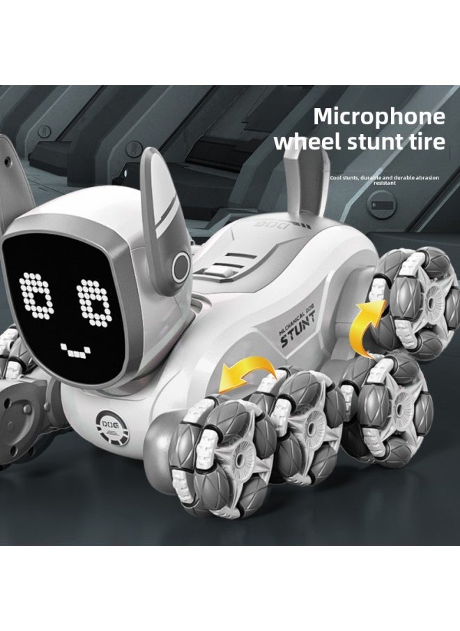 Remote Control Car Eight-wheel Stunt Mechanical Dog Climbing Off-road Vehicle Electronic Machine Dog Gesture Induction Voice Control Children's Toy-Color:Eight-wheel Mechanical Dog-pink  Chinese-Specifications:Great Value Dual Battery