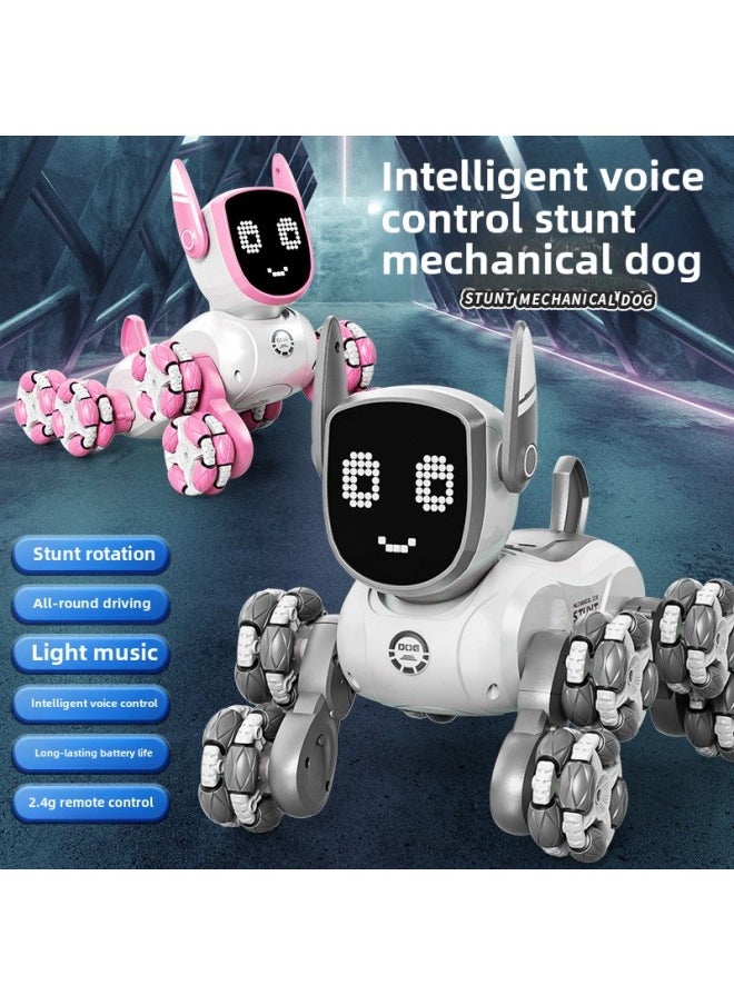 Remote Control Car Eight-wheel Stunt Mechanical Dog Climbing Off-road Vehicle Electronic Machine Dog Gesture Induction Voice Control Children's Toy-Color:Eight-wheel Mechanical Dog-pink  Chinese-Specifications:Great Value Dual Battery