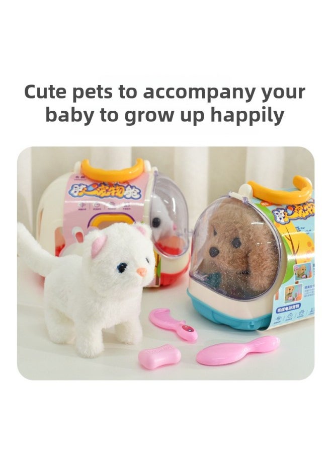 Children's Simulation Electric Pet Dog Plush Rabbit Will Walk Will Call Pet Cat Boys And Girls Gift Toys Wholesale-Colors:Multifunctional Adoration Warehouse (electric Stuffed Cat)