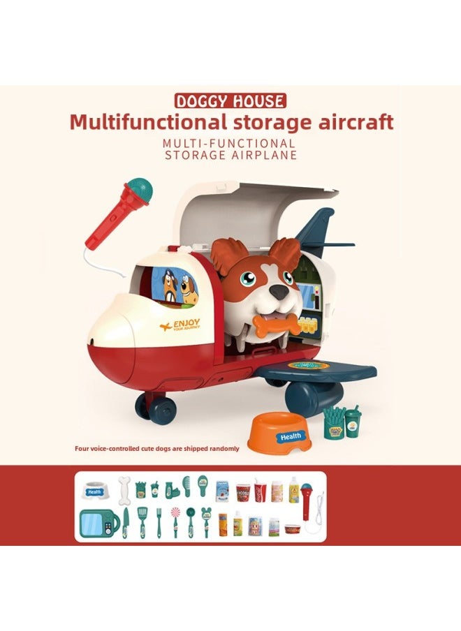 Children's Cartoon Fun Pet Play House Scene Pet Voice Induction Dog Crawling Electronic Pet Toys-Color:Voice-activated Induction Dog-multi-function Storage Aircraft