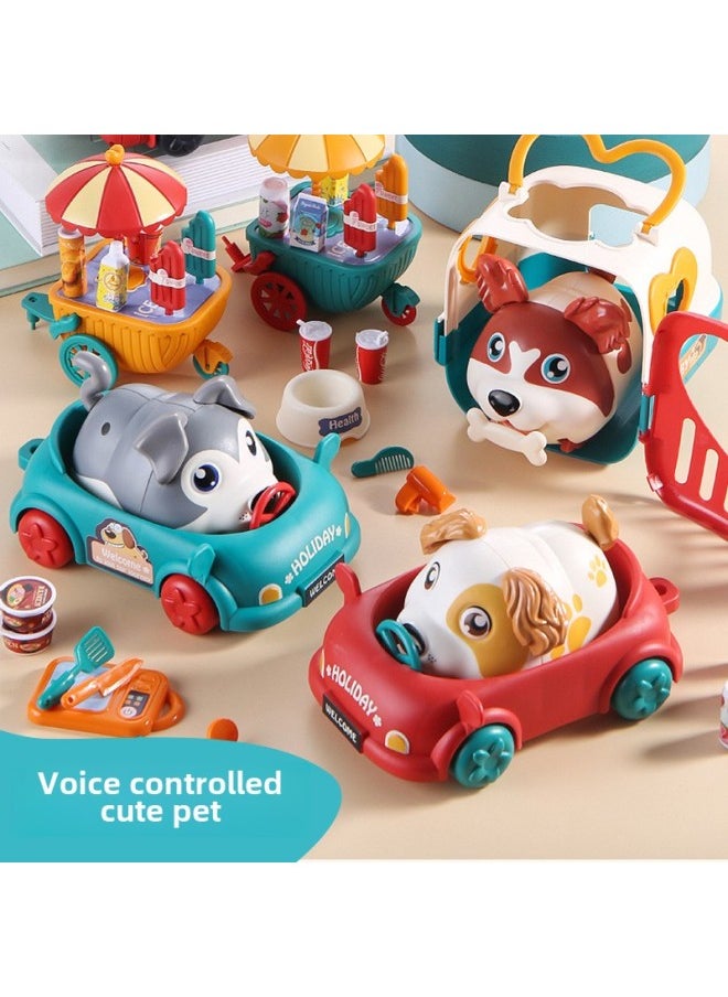 Children's Cartoon Fun Pet Play House Scene Pet Voice Induction Dog Crawling Electronic Pet Toys-Color:Voice-activated Induction Dog-multi-function Storage Aircraft