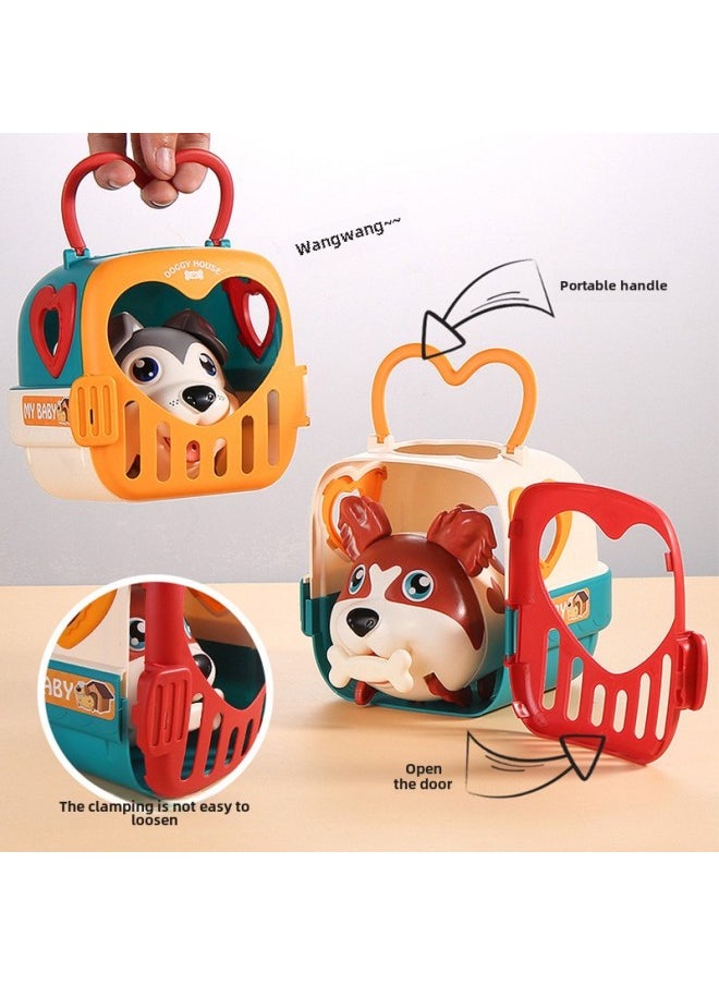 Children's Cartoon Fun Pet Play House Scene Pet Voice Induction Dog Crawling Electronic Pet Toys-Color:Voice-activated Induction Dog-multi-function Storage Aircraft