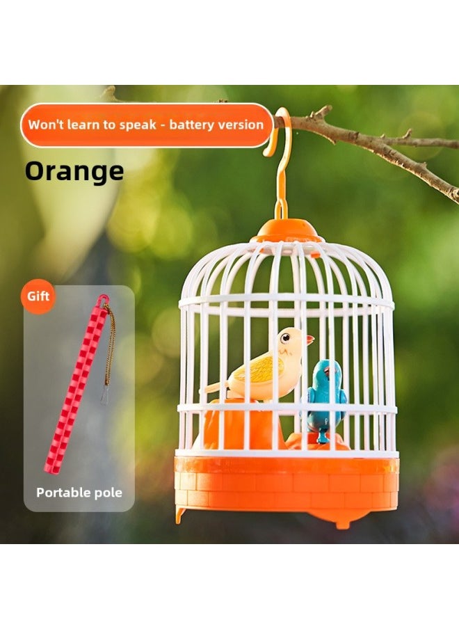 A Bird Toy Simulation Birdcage That Can Learn To Speak Voice-activated Induction Repetition Guides The Baby To Learn To Speak For 1-3 Years Old.-Color:Orange-yellow Battery Model