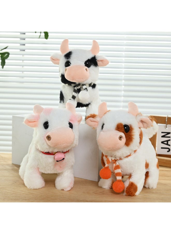 Simulation Animal Plush Electric Cow Can Walk Moo Call Sound Tail Pet Gift Children's Toys-color:Electric Plush Cow (brown)