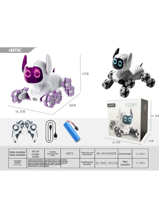 Hot Sale Children Remote Control Robot Dog Smart Toy Electric Mechanical Dog Toy Car Pet Dog Car Boy-Color:Y9-silver Gray-single Mode + Light Music + Touch Interaction-Specifications:Dual Battery Package - One Spare Battery + Screwdriver No. 5
