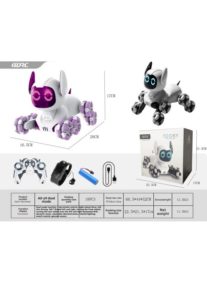 Hot Sale Children Remote Control Robot Dog Smart Toy Electric Mechanical Dog Toy Car Pet Dog Car Boy-Color:Y9-silver Gray-dual Mode + Light Music + Touch Interaction-Specifications:Four Batteries Package - Three Spare Batteries + Screwdriver No. 5