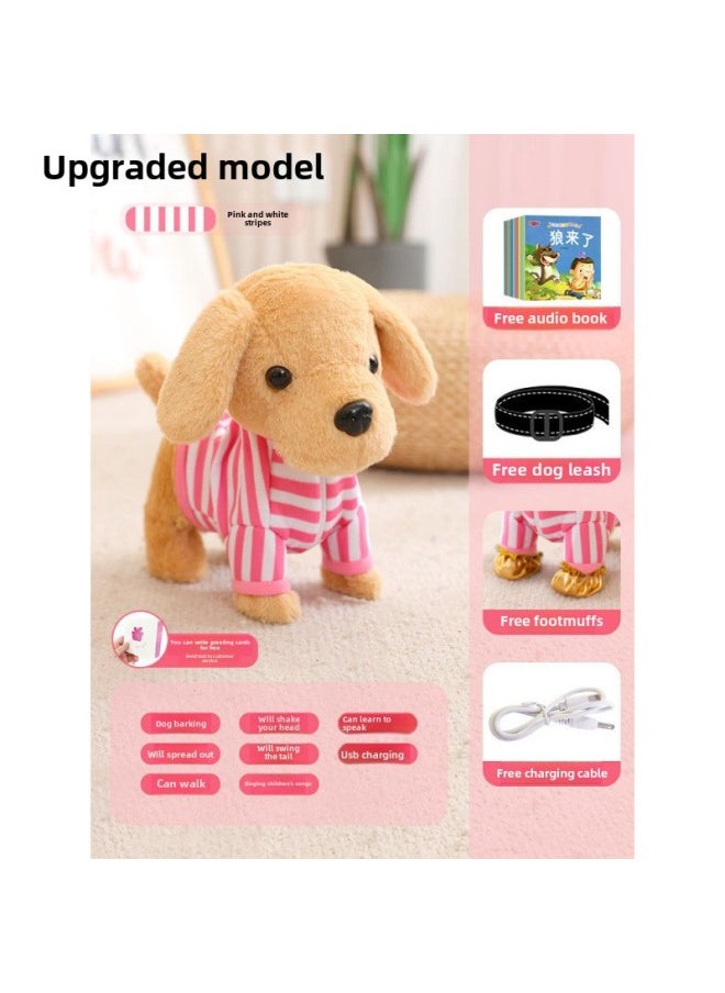 Electric Dog Dog Toy Walking Call Plush Electronic Pet Puppy Children Baby Toy Boys Girls-Color:[upgraded Golden Retriever - Pink And White Model] 72 Children's Songs + Learning To Talk + Shaking Head + Swinging Tail + Dog Scream + Jiao + Walking-Specifications:Official Standard