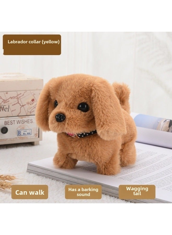Simulation Plush Toy Dog Children Can Walk Called Electric Puppy Boy Electronic Pet Dog Gift-Color:Labrador Brown-Specification:Ordinary Battery Ten Collars And Ten Bow Ties