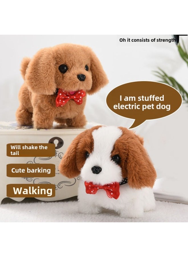 Simulation Plush Toy Dog Children Can Walk Called Electric Puppy Boy Electronic Pet Dog Gift-Color:Labrador Brown-Specification:Ordinary Battery Ten Collars And Ten Bow Ties
