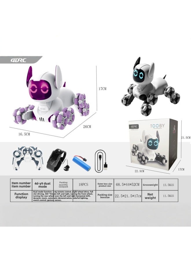 Hot Sale Children Remote Control Robot Dog Smart Toy Electric Mechanical Dog Toy Car Pet Dog Car Boy-Color:Y9-silver Gray-dual Mode + Light Music + Touch Interaction-Specifications:Single Battery Package - No Spare Battery + Screwdriver No. 5