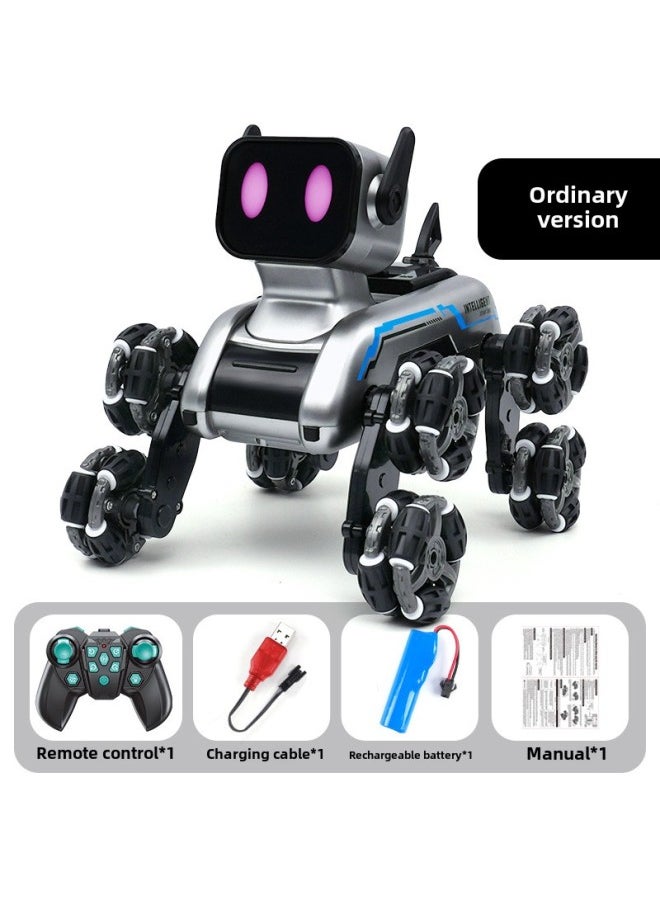 Remote Control Machine Eight Wheel Stunt Dog 2.4G Swing Arm Climbing Car Boy Electronic Pet Children's Toys-Color:Silver Eight-wheel Stunt Mechanical Dog-single Control-Specification:Great Value Dual Battery