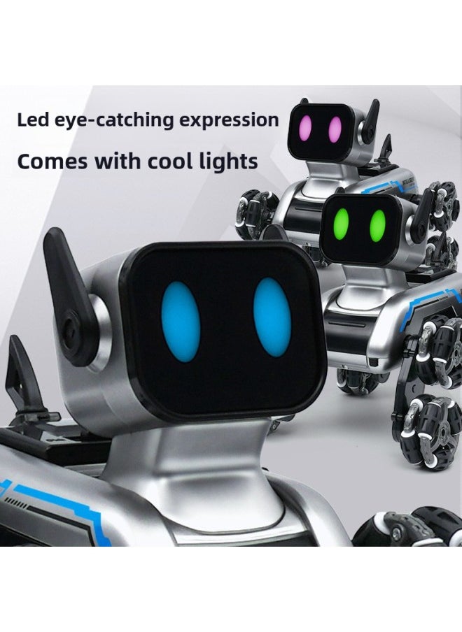 Remote Control Machine Eight Wheel Stunt Dog 2.4G Swing Arm Climbing Car Boy Electronic Pet Children's Toys-Color:Silver Eight-wheel Stunt Mechanical Dog-single Control-Specification:Great Value Dual Battery