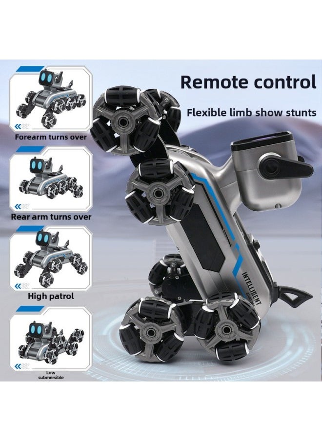 Remote Control Machine Eight Wheel Stunt Dog 2.4G Swing Arm Climbing Car Boy Electronic Pet Children's Toys-Color:Silver Eight-wheel Stunt Mechanical Dog-dual Control-Specification:Standard Single Battery