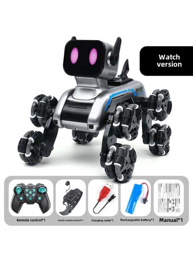 Remote Control Machine Eight Wheel Stunt Dog 2.4G Swing Arm Climbing Car Boy Electronic Pet Children's Toys-Color:Silver Eight-wheel Stunt Mechanical Dog-dual Control-Specification:Standard Single Battery