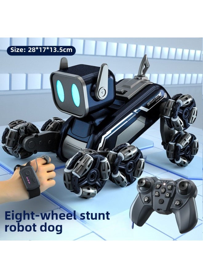Remote Control Machine Eight Wheel Stunt Dog 2.4G Swing Arm Climbing Car Boy Electronic Pet Children's Toys-Color:Silver Eight-wheel Stunt Mechanical Dog-dual Control-Specification:Standard Single Battery