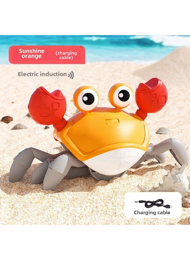 Dynamic Should Escape Crabs Can Crawl Electric Children Baby Wream Can Move Singing Educational Gift Toy Incense-Color:Orange Crab [electric Light Induction] Usb Charging