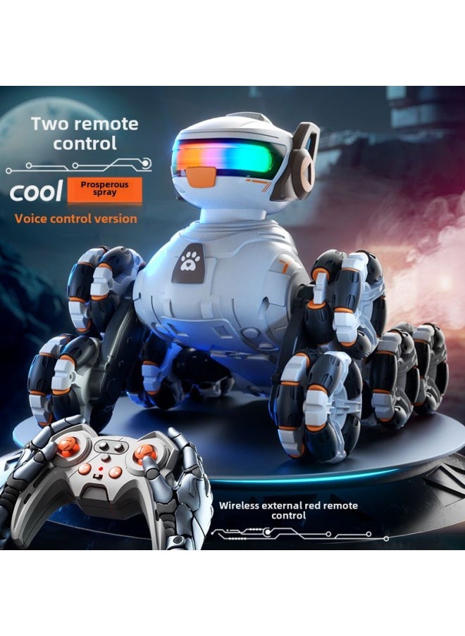 Product Robot Dog Remote Control Eight-wheel Stunt Drift Spray Car Gesture Sensing Intelligent Voice Children's Toy Cross-border-Color:Remote Control Voice Controlled Mechanical Dog [dual Control Without Watch] One-click Spray-Specification:Two Sets Of Rechargeable Batteries [can Be Played For 60 Minutes]
