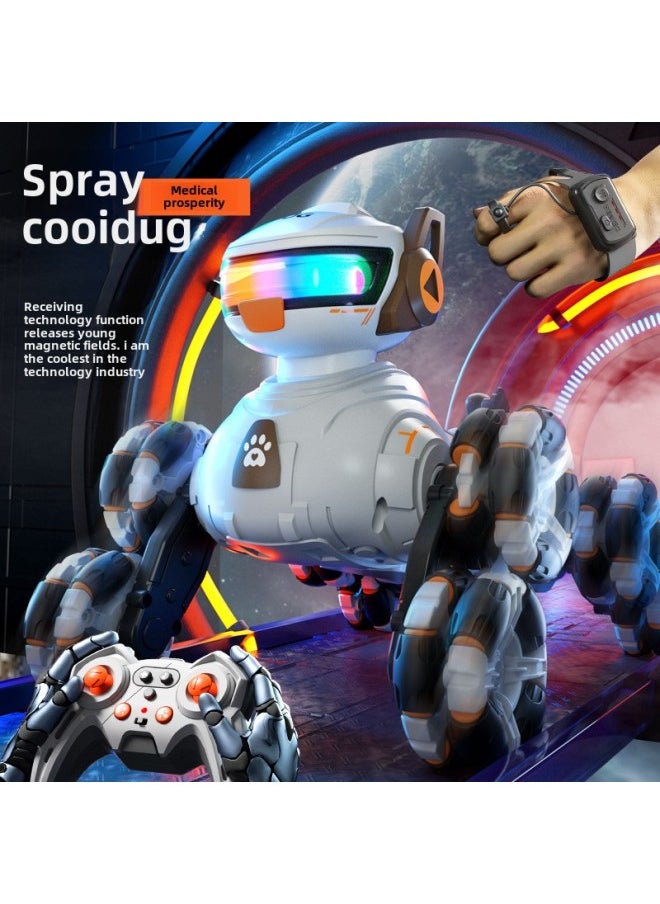 Product Robot Dog Remote Control Eight-wheel Stunt Drift Spray Car Gesture Sensing Intelligent Voice Children's Toy Cross-border-Color:Remote Control Voice Controlled Mechanical Dog [dual Control Without Watch] One-click Spray-Specification:Two Sets Of Rechargeable Batteries [can Be Played For 60 Minutes]