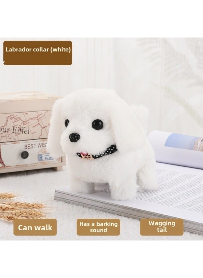 Simulation Plush Toy Dog Children Can Walk Called Electric Puppy Boy Electronic Pet Dog Gift-Color:Labrador White-Specification:Rechargeable Battery Set Of Ten Collars And Ten Bow Ties