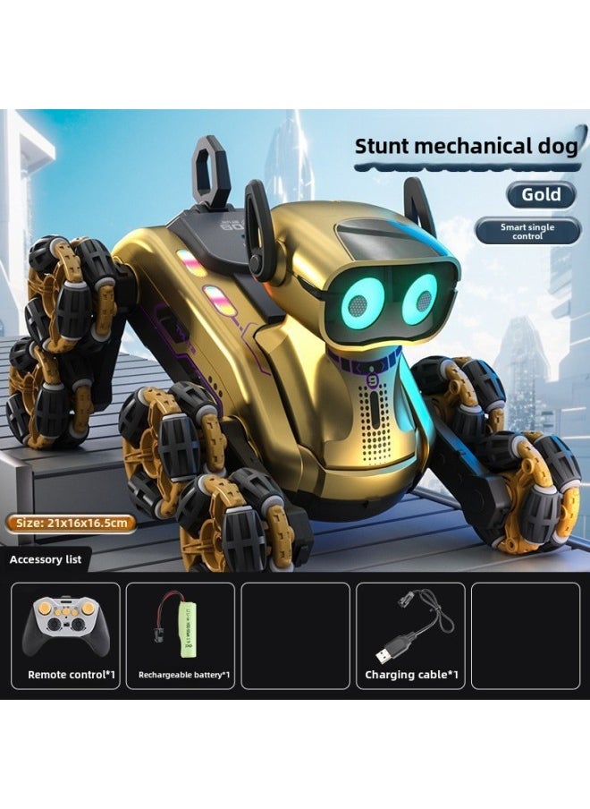 [Direct Supply] Eight-wheel Stunt Mechanical Dog Deformation Remote Control Off-road Vehicle Children's Electronic Pet Sound And Light-Color:[single Remote Control With Handle] Golden Mechanical Dog-Specification:A Set Of Batteries