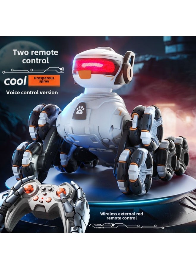 Children's Remote Control Car Voice Control Eight Wheel Stunt Mechanical Dog Spray Climbing Off-road Electronic Pet Toy-Color:Eight-wheel Stunt Robot Dog—dual Control [voice Control + Handle Remote Control]-Specification:Three Batteries [lasts About 120 Minutes]