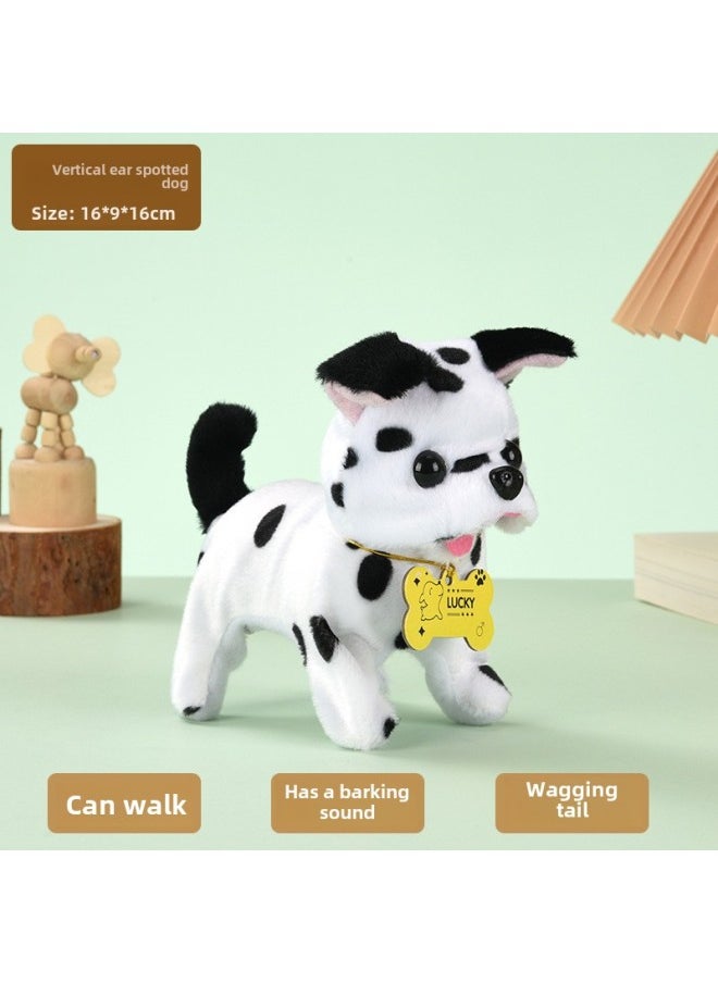 Toy Dog Children Plush Electric Toy Walking Dog Electric Dog Stall Electronic Puppy Pet-Color:Dalmatian Dog With Erect Ears [black]