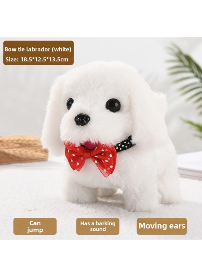 Toy Dog Children Plush Electric Toy Walking Dog Electric Dog Stall Electronic Puppy Pet-Color:Bow Tie Labrador [white]