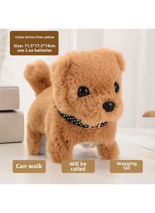 Toy Dog Children Plush Electric Toy Walking Dog Electric Dog Stall Electronic Puppy Pet-Color:Collar Bichon [yellow]