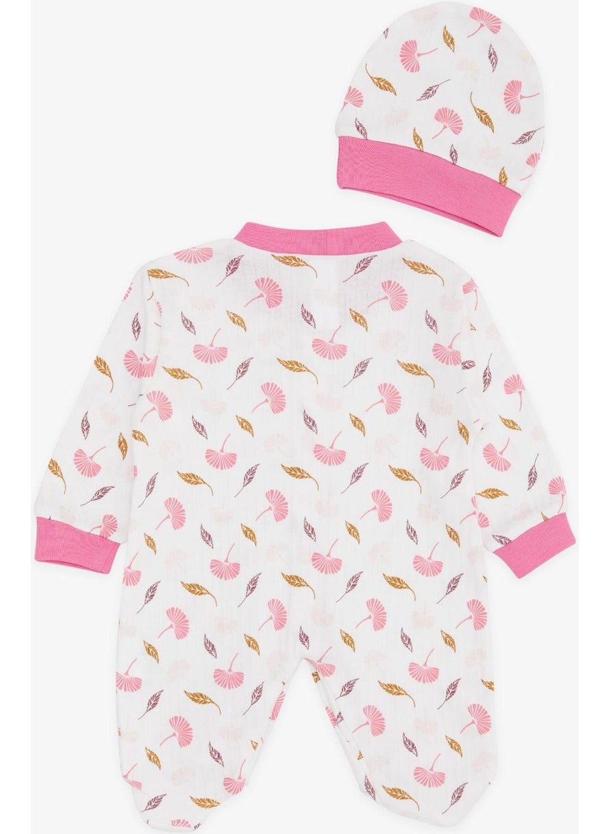 Baby Girl Booties Jumpsuit Floral Patterned 0-3 Months-6 Months, Ecru