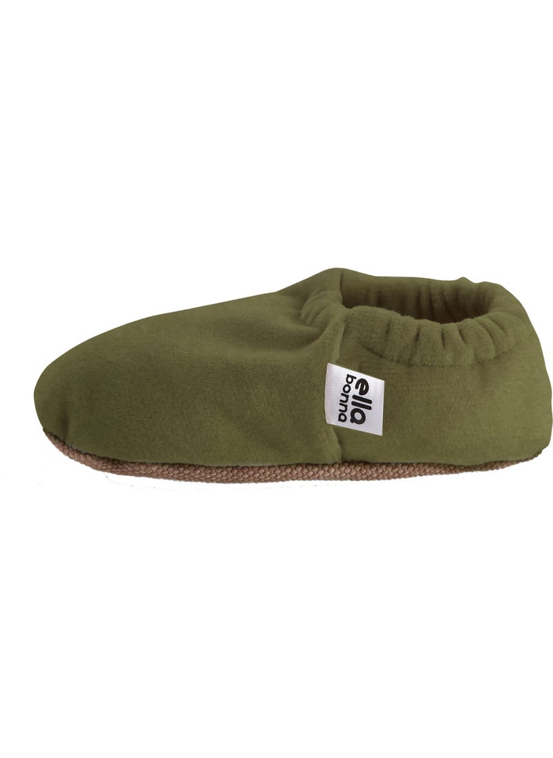 Velvet Baby Booties, Non-Slip Sole, Nursery Shoe Booties, Green