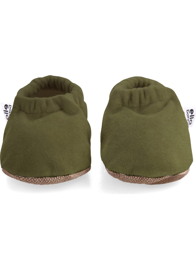 Velvet Baby Booties, Non-Slip Sole, Nursery Shoe Booties, Green